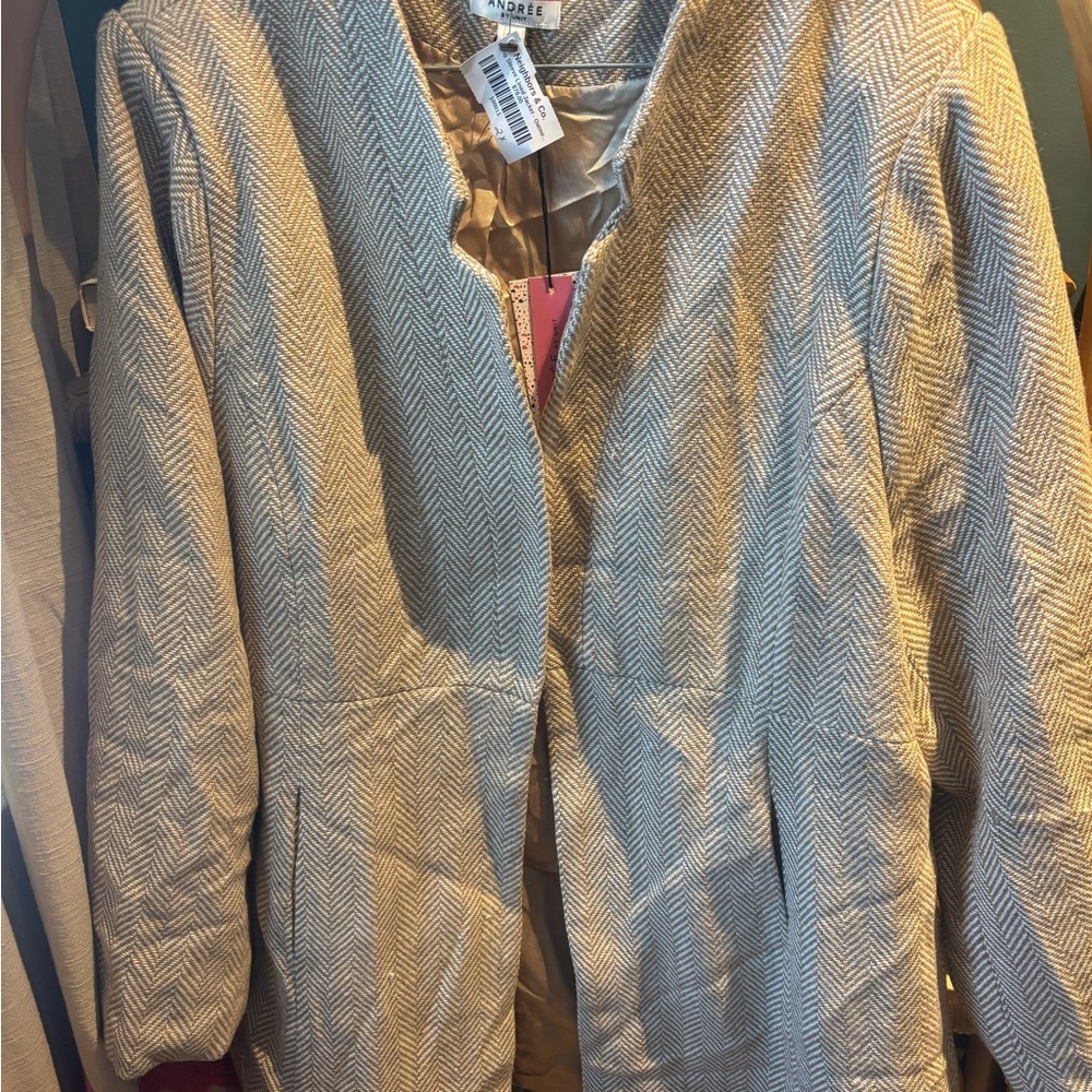 Andre by Unit NWT Tan Herringbone Open Front Blazer - Picture 2 of 4